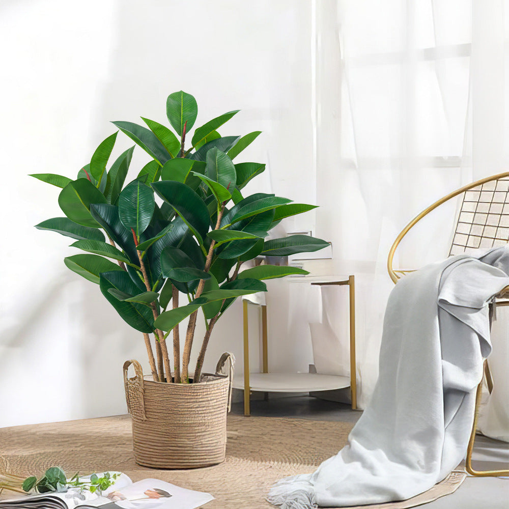 Artificial Green Rubber Ficus Plant – 3ft (Soft PVC, Lifelike Decorative Plant)