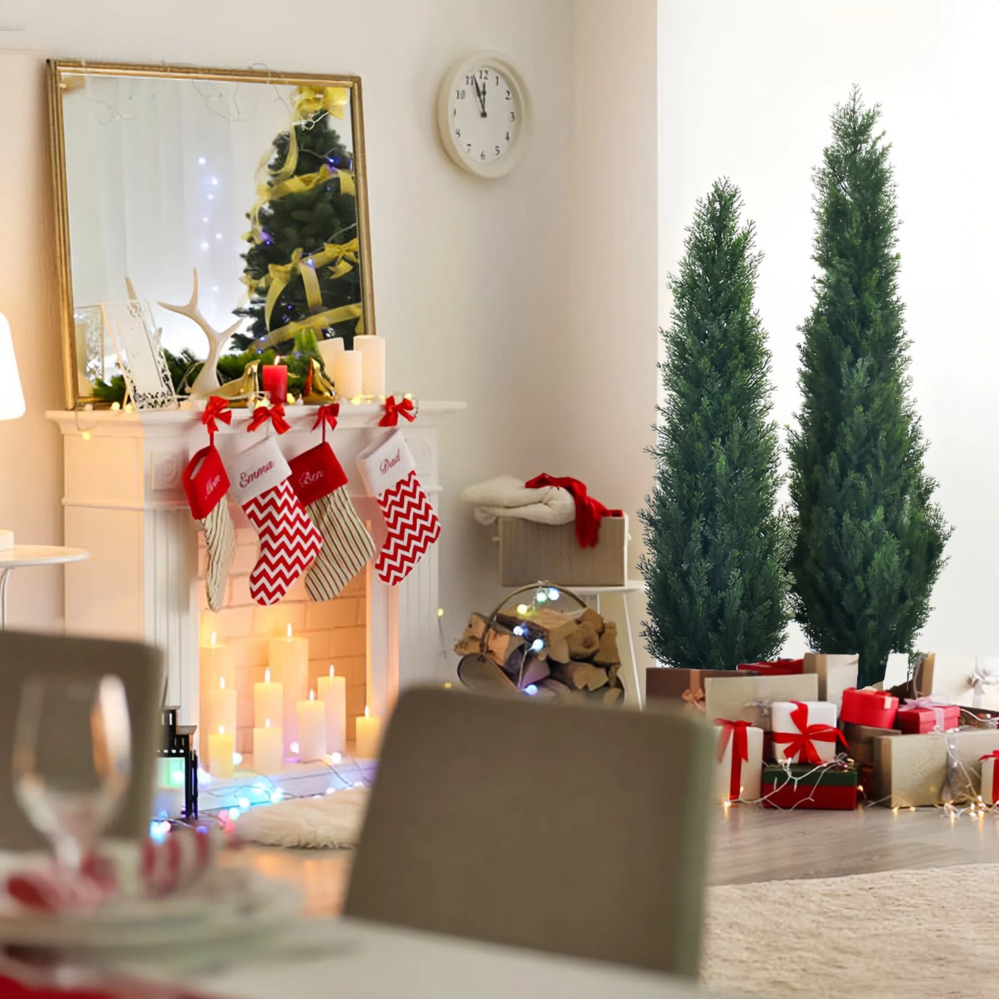 Artificial Christmas Cypress Tree – Faux Green Holiday Plant with Black Pot for Home Décor