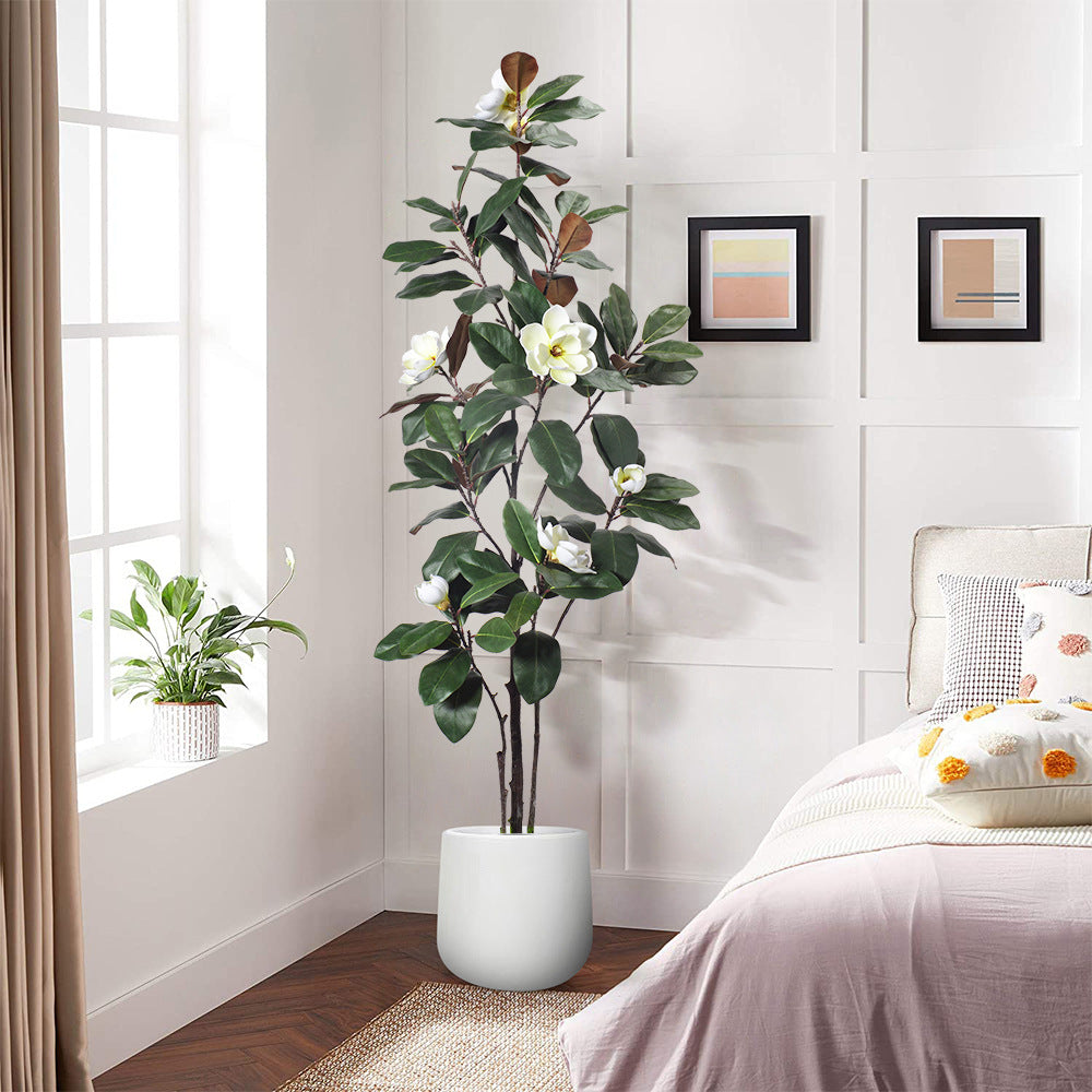 Artificial Magnolia Tree – White Blooms & Lush Green Leaves