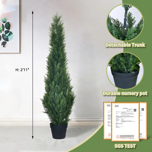 Artificial Christmas Cypress Tree – Faux Green Holiday Plant with Black Pot for Home Décor