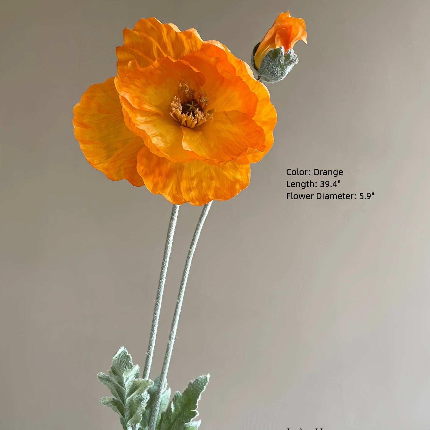 Artificial Flocked Poppy Stem – 39.4” Long Velvet Poppy Flower for Wedding, Home & Event Décor