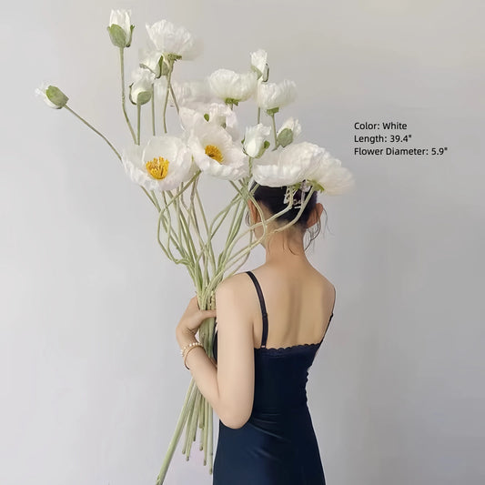 Artificial Flocked Poppy Stem – 39.4” Long Velvet Poppy Flower for Wedding, Home & Event Décor