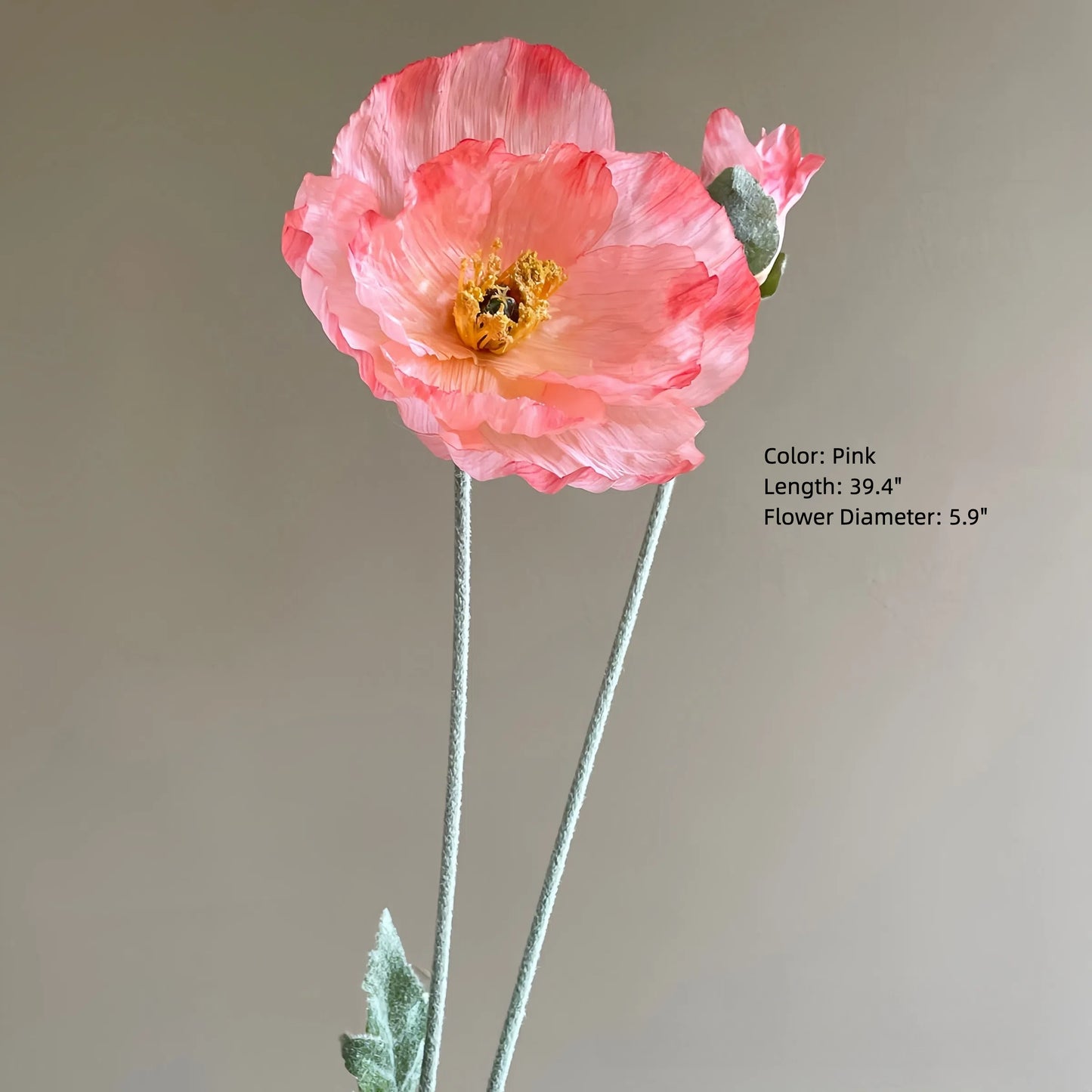 Artificial Flocked Poppy Stem – 39.4” Long Velvet Poppy Flower for Wedding, Home & Event Décor
