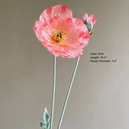 Artificial Flocked Poppy Stem – 39.4” Long Velvet Poppy Flower for Wedding, Home & Event Décor