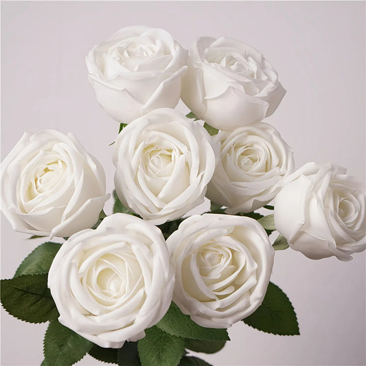Artificial White Crown Rose Stem – 25.6" Real-Touch Premium Single Stem for Home & Wedding Décor