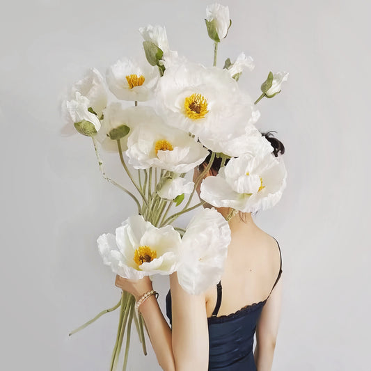 Artificial Flocked Poppy Stem – 39.4” Long Velvet Poppy Flower for Wedding, Home & Event Décor