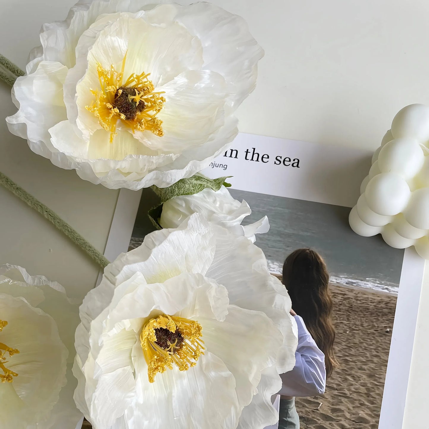 Artificial Flocked Poppy Stem – 39.4” Long Velvet Poppy Flower for Wedding, Home & Event Décor