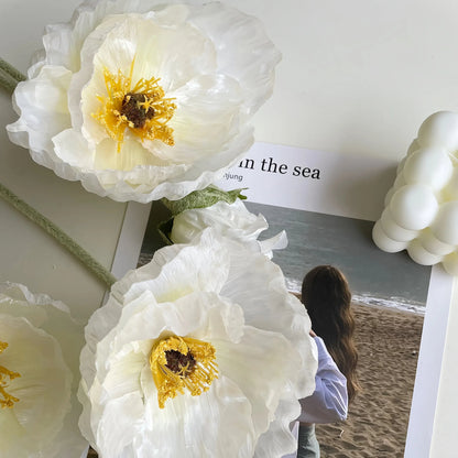 Artificial Flocked Poppy Stem – 39.4” Long Velvet Poppy Flower for Wedding, Home & Event Décor