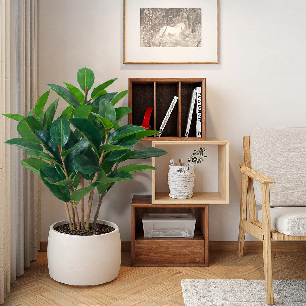 Artificial Green Rubber Ficus Plant – 3ft (Soft PVC, Lifelike Decorative Plant)