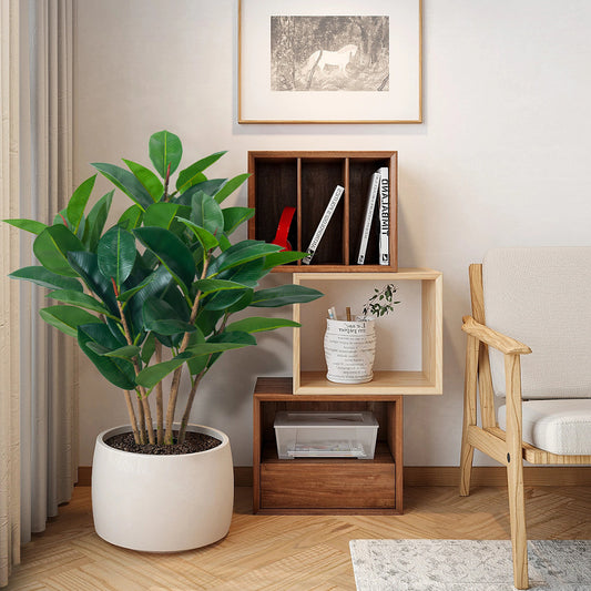 Artificial Green Rubber Ficus Plant – 3ft (Soft PVC, Lifelike Decorative Plant)
