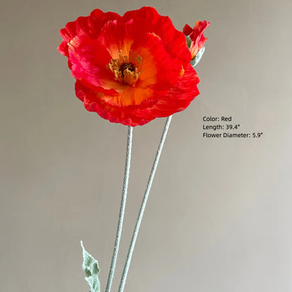 Artificial Flocked Poppy Stem – 39.4” Long Velvet Poppy Flower for Wedding, Home & Event Décor
