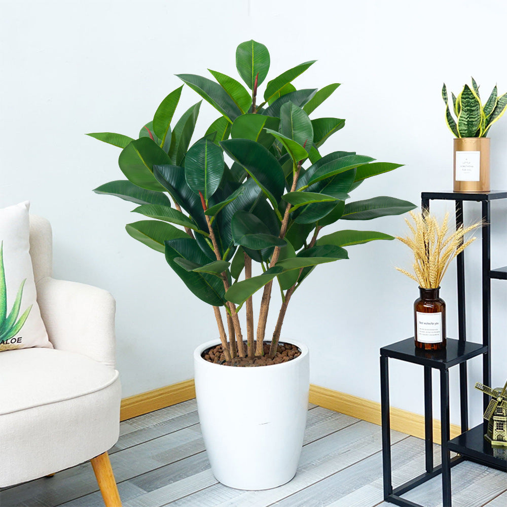 Artificial Green Rubber Ficus Plant – 3ft (Soft PVC, Lifelike Decorative Plant)