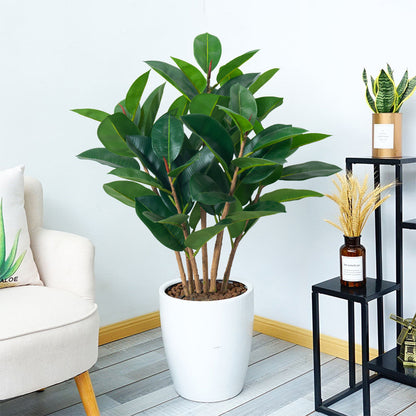 Artificial Green Rubber Ficus Plant – 3ft (Soft PVC, Lifelike Decorative Plant)