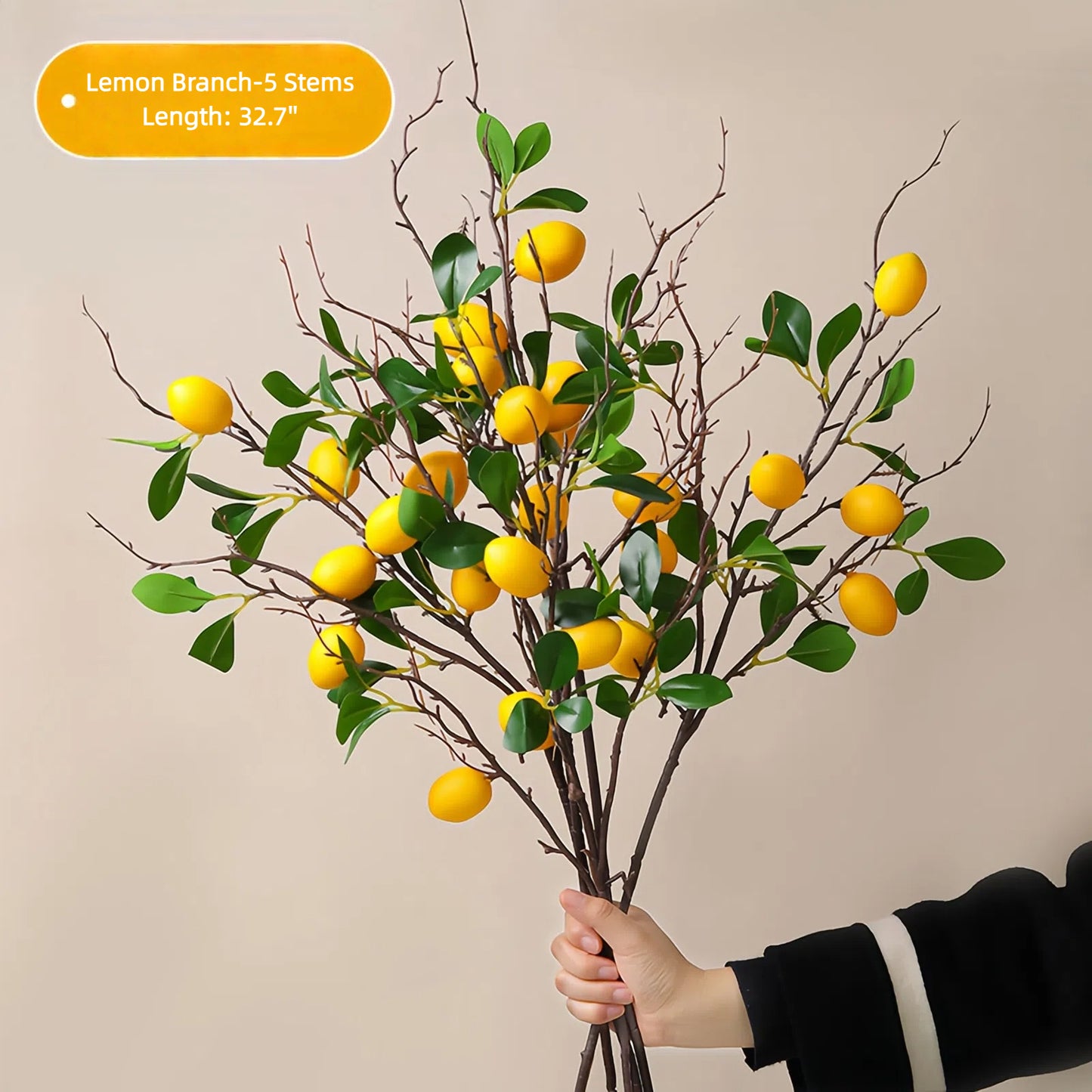 High-Quality Faux Lemon Branch – 32.7" | Ideal for Home, Wedding & Visual Merchandising