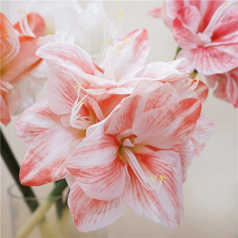 Artificial Amaryllis Stem – 24.8" Premium Real-Touch Moisture-Retaining Faux Flower with 4 Blooms for Wedding & Home Décor