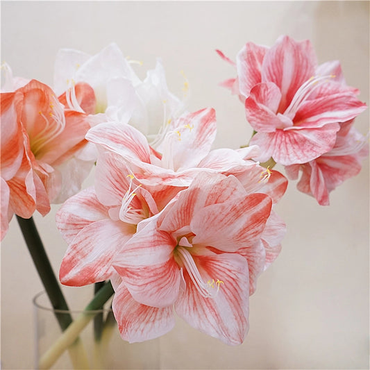 Artificial Amaryllis Stem – 24.8" Premium Real-Touch Moisture-Retaining Faux Flower with 4 Blooms for Wedding & Home Décor