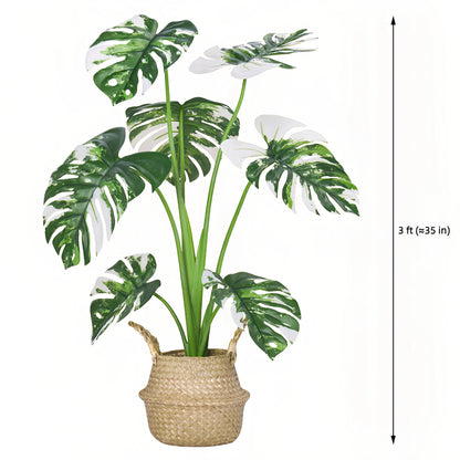 Artificial Monstera Plant in Woven Basket – 3ft