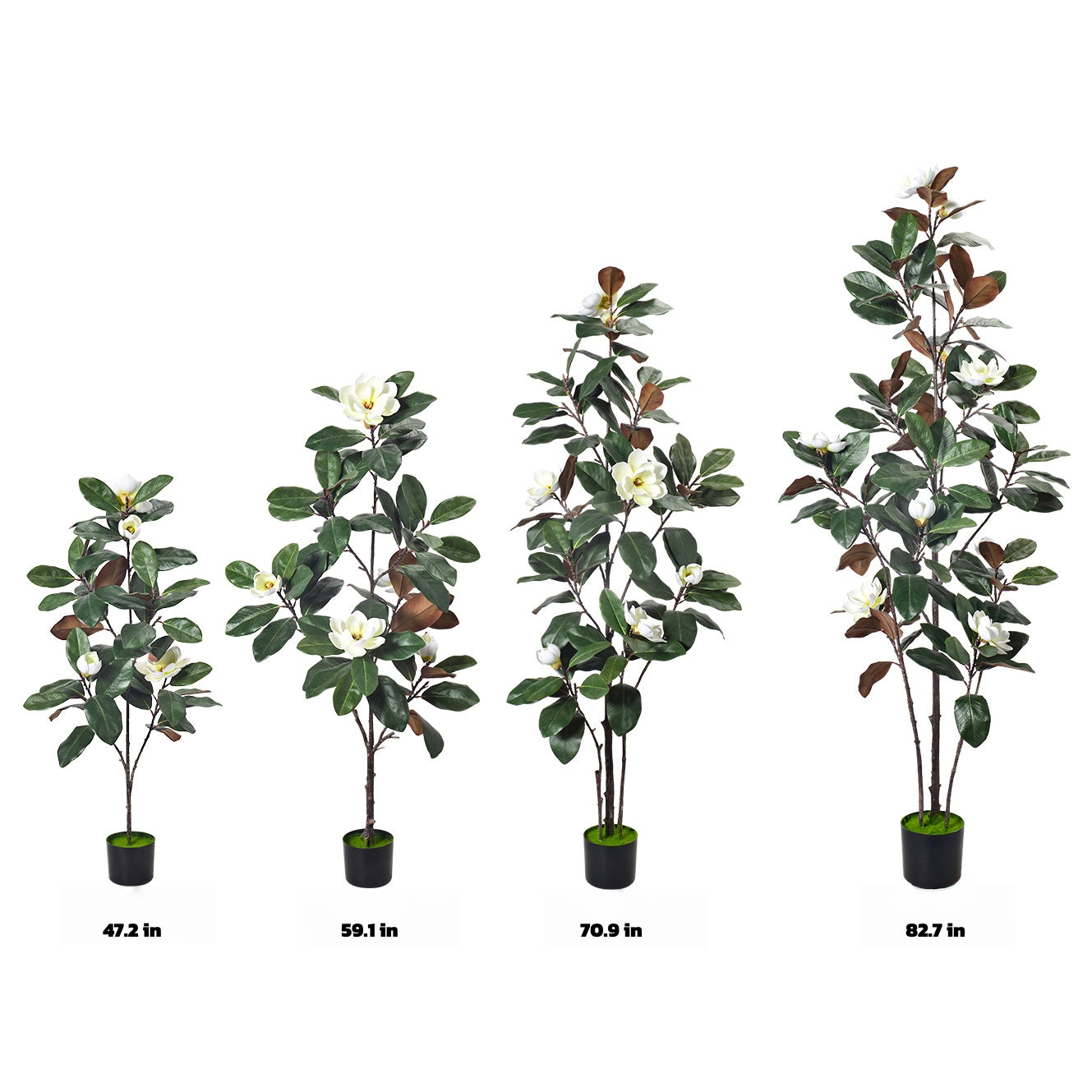 Artificial Magnolia Tree – White Blooms & Lush Green Leaves