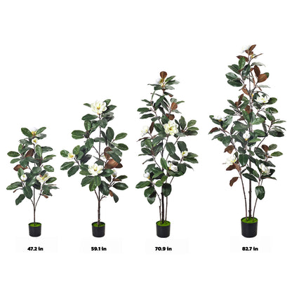 Artificial Magnolia Tree – White Blooms & Lush Green Leaves