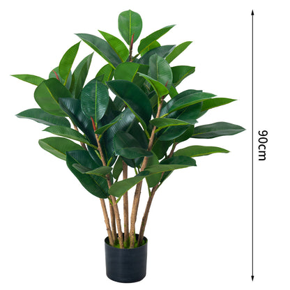 Artificial Green Rubber Ficus Plant – 3ft (Soft PVC, Lifelike Decorative Plant)