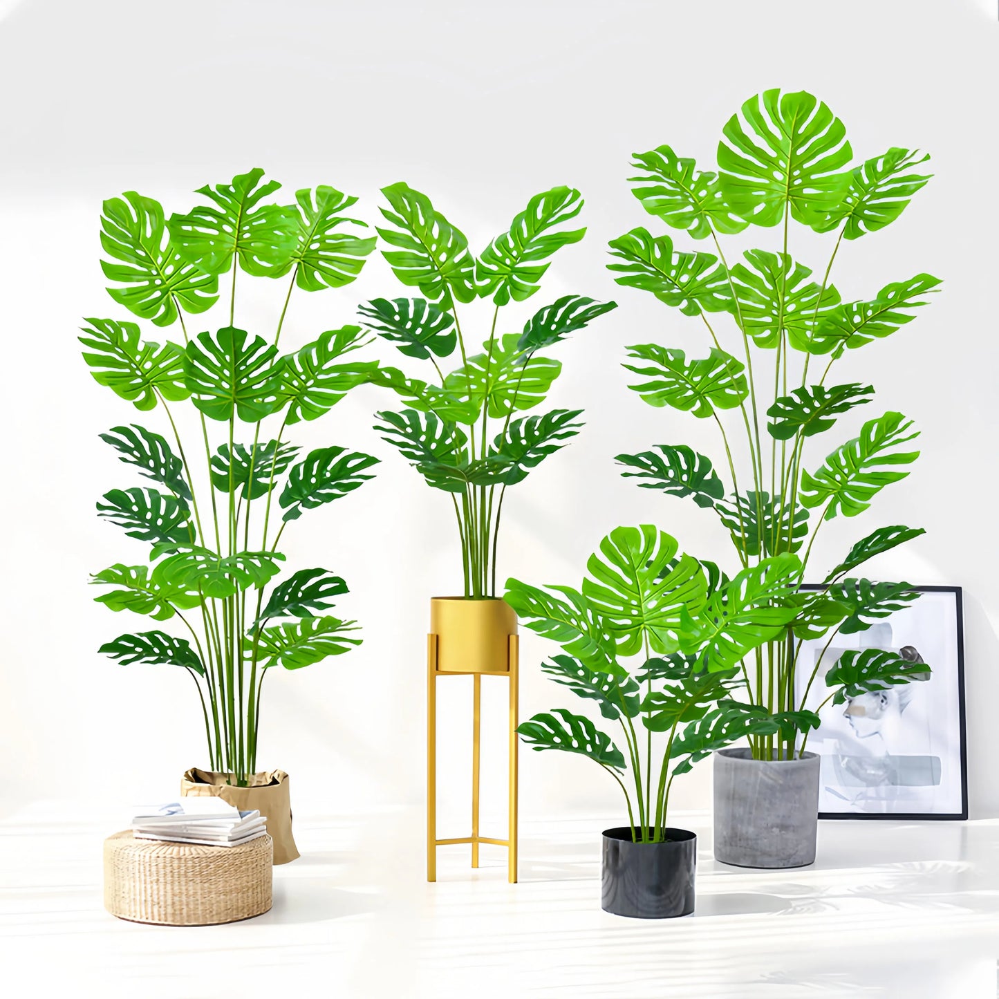 Artificial Monstera Plant with Black Pot – Indoor Decoration